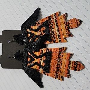 Handmade Thunderbird Cork backed leather earrings